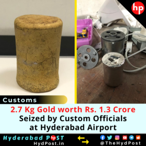 Read more about the article 2.7 Kg Gold worth Rs. 1.3 crore Seized by Custom Officials at Hyderabad Airport