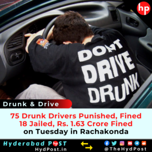 Read more about the article Rachakonda: 75 Drunk Drivers Punished, Fined on Tuesday, 18 Jailed, Rs 1.63 Crore Fined