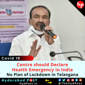 Read more about the article Centre should Declare Health Emergency in India, No Plan of Lockdown in Telangana: Health Minister Eatala Rajender