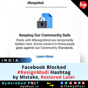 Read more about the article Blocked #ResignModi Hashtag by Mistake, Says Facebook, Restored Later