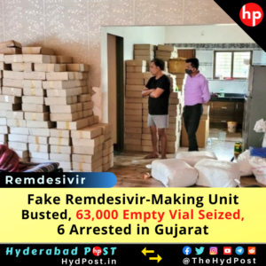 Read more about the article Gujarat: Fake Remdesivir-Making Unit Busted, 63,000 Empty Vial Seized, 6 Arrested