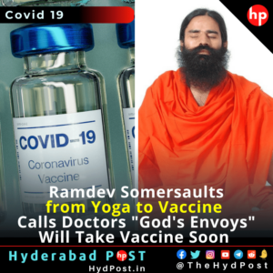 Read more about the article Ramdev Somersaults, Yoga to Vaccine, Calls Doctors ‘God’s Envoys’, Will Take Vaccine Soon