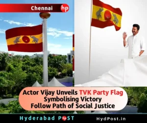 Read more about the article Actor Vijay Unveils TVK Party Flag Symbolising Victory: Follow Path of Social Justice