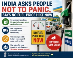 Read more about the article India Asks People Not to Panic, Says No Fuel Price Hike Now