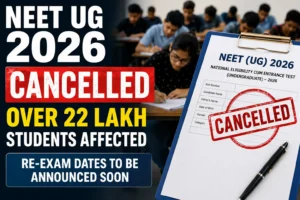 Read more about the article NEET UG 2026 Cancelled, Over 22 Lakh Students Affected; Re-Exam Dates to Be Announced Soon