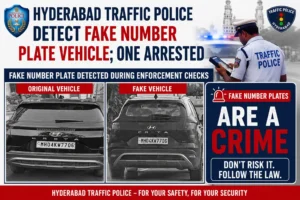 Read more about the article Hyderabad Traffic Police Detect Fake Number Plate Vehicle; One Arrested