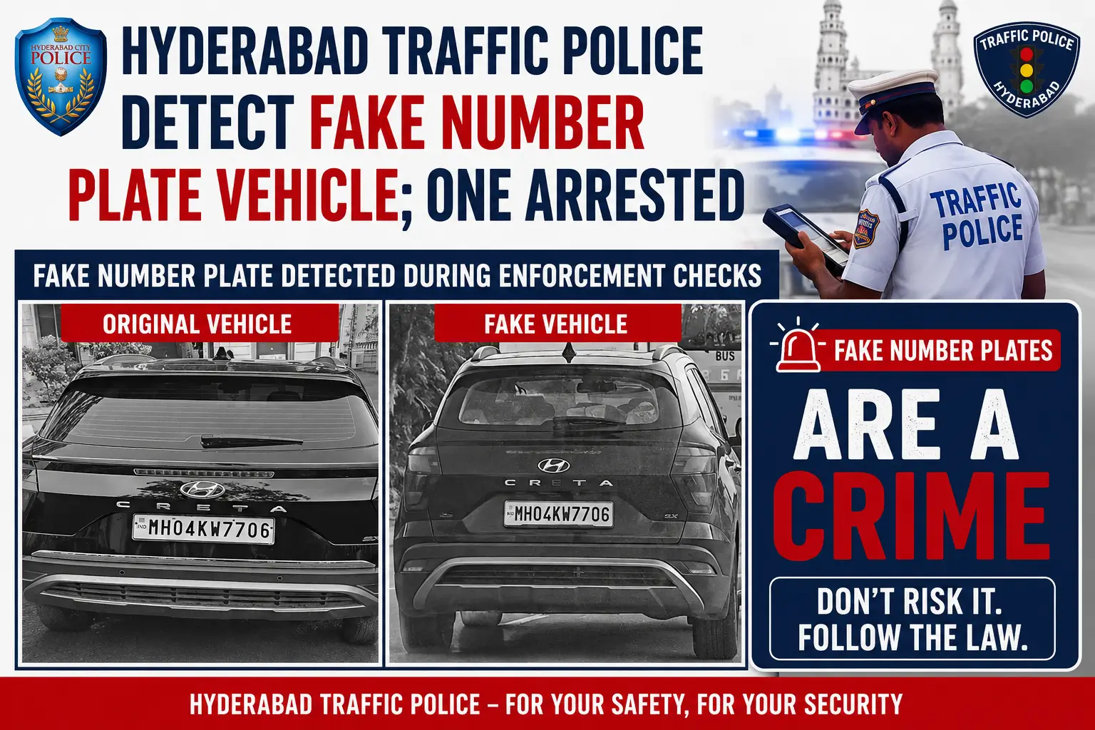 Hyderabad Traffic Police Detect Fake Number Plate Vehicle; One Arrested – Hyderabad Post
