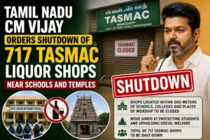 Read more about the article Tamil Nadu CM Vijay Orders Shutdown of 717 TASMAC Liquor Shops Near Schools and Temples