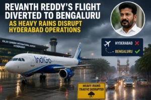 Read more about the article Revanth Reddy’s Flight Diverted to Bengaluru as Heavy Rains Disrupt Hyderabad Operations